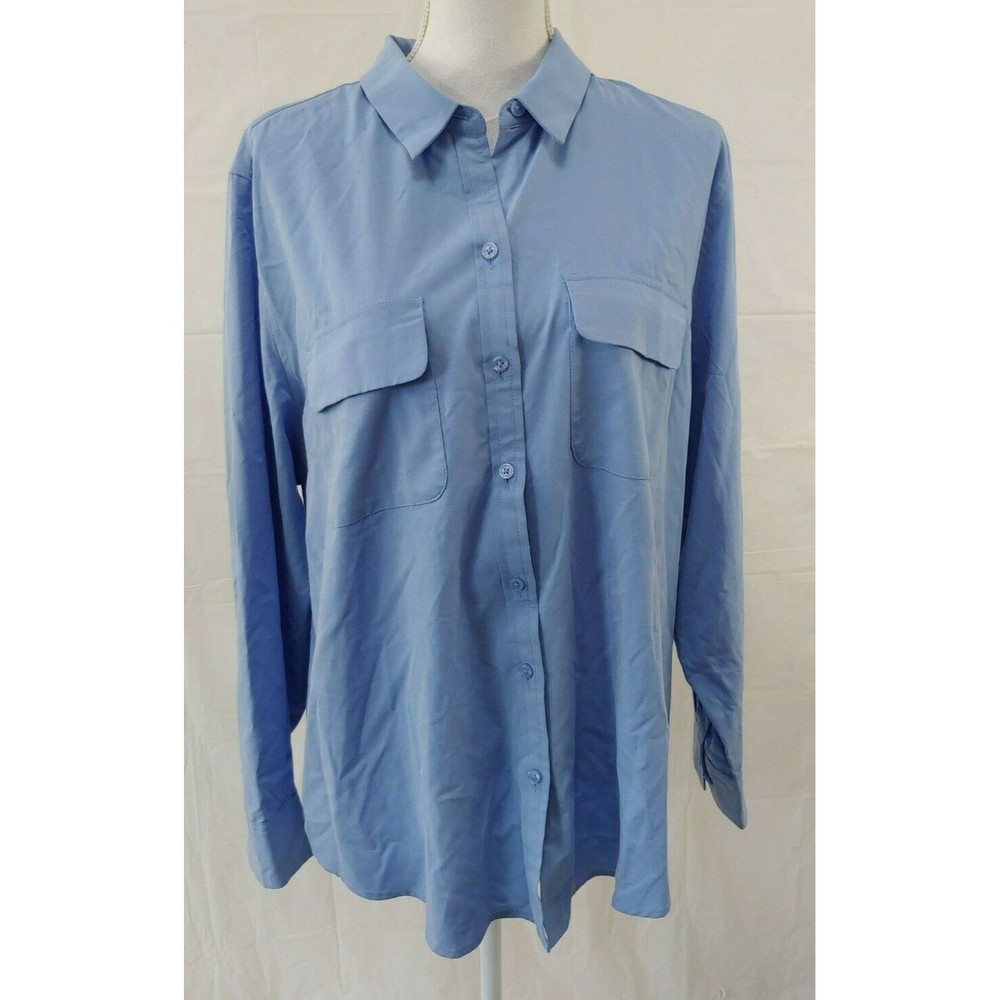 Chicos Womens Top Sz 3 Button Front Long Sleeve Blue Career Modal Stretch XL